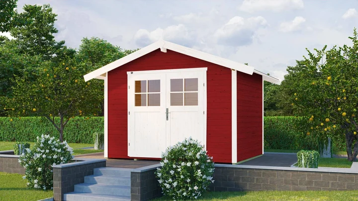Gartenhaus Blackmount 122, 301x295, Satteldach, Doppeltür, schwedenrot