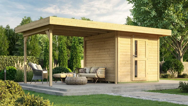 Gartenhaus Kingston 172, 530x241, Anbau2, Design-Einzeltür, naturbelassen