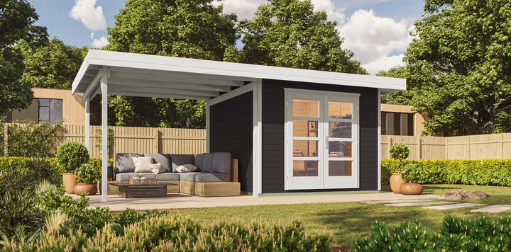 Gartenhaus Marlo 126, 590x241, Anbau2, Panoramatür, anthrazit