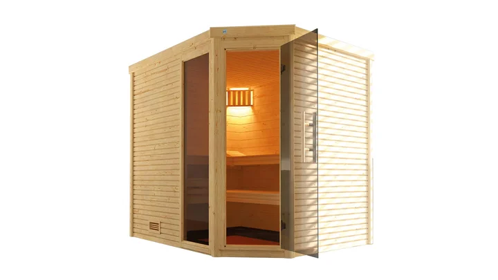 Massivholzsauna Cubilis wekaLine, 245x195, Fenster, Glastür