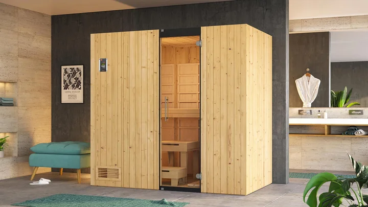 Infrarotsauna Uppsala, 212x121, 3,6 BioAktiv, Glastür