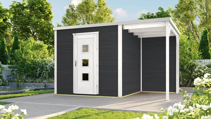 Gartenhaus Granby wekaLine 413, 400x250, Anbau1, Einzeltür, extrahoch, anthrazit