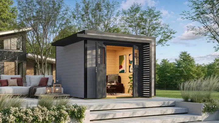 Gartenhaus Amberley, 300x300, Doppeltür, grau/anthrazit