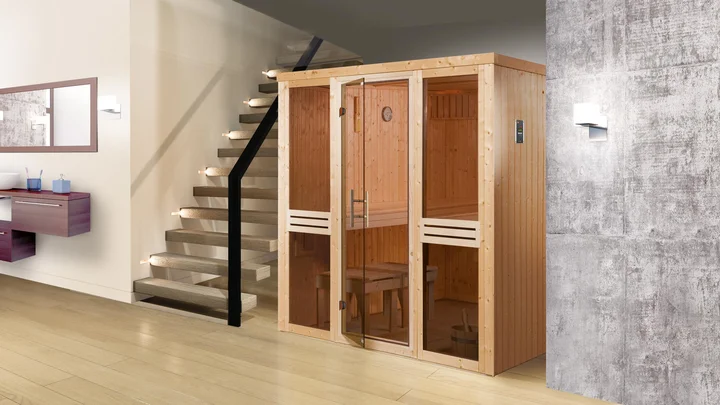 Elementsauna Kaarina, 175x192, 2 Fenster, Glastür