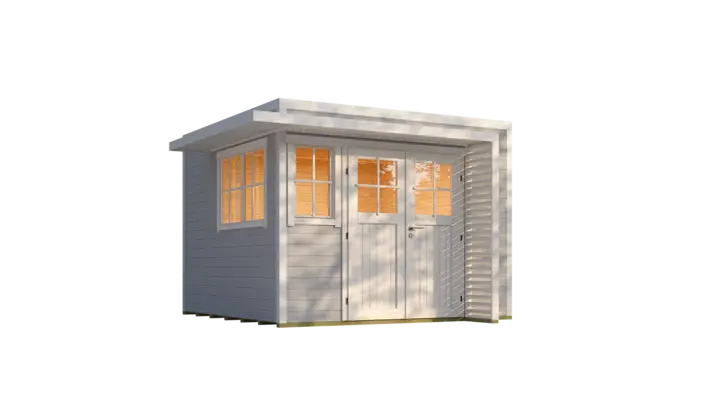 Gartenhaus Amberley, 300x300, Doppeltür, 2 Fenster, grau/weiß