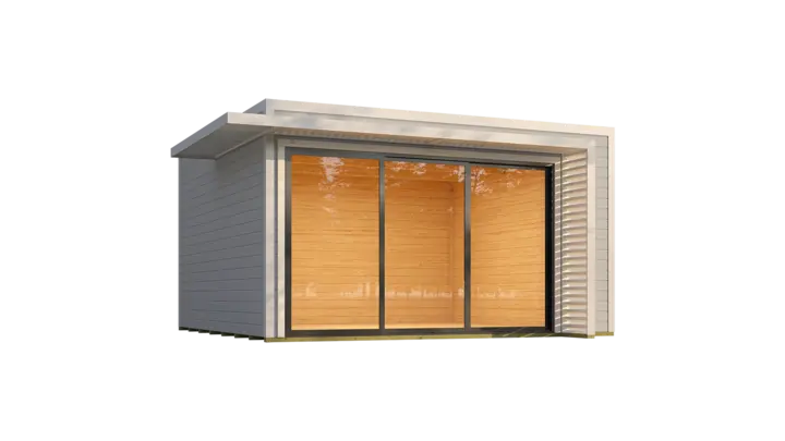 Gartenhaus Amberley, 400x400, Glasschiebetür, grau/weiß