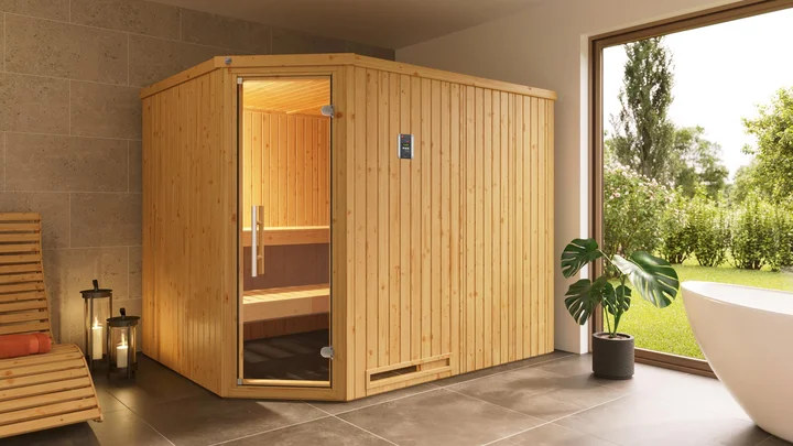 Elementsauna Varberg, 242x192, Glastür