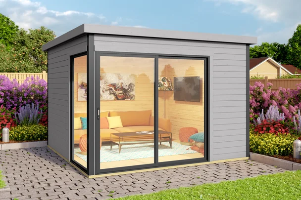 Gartenhaus Clive 412, 300x300, Flachdach, 2 Türen, grau/anthrazit