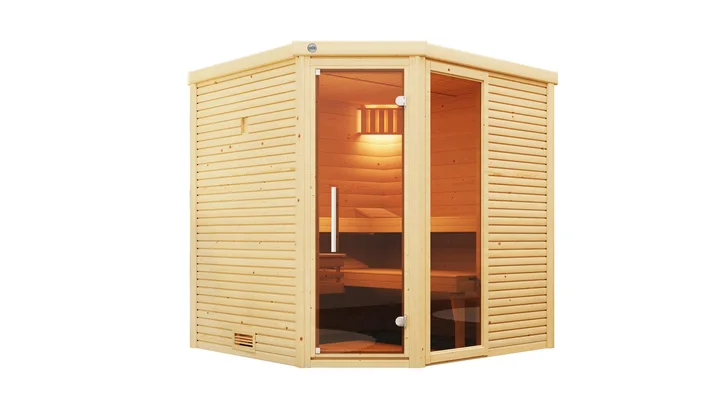 Massivholzsauna Cubilis wekaLine, 195x195, Fenster, Glastür