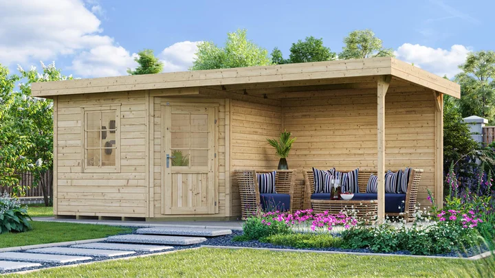 Gartenhaus Winton 213, 541x238, Anbau2, Einzeltür, Fenster, naturbelassen