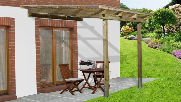 Terrassenüberdachung 671, 300x250, Grün imprägniert