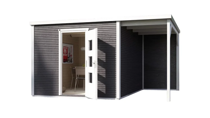 Gartenhaus Granby wekaLine 413, 450x300, Anbau1, Einzeltür, extrahoch, anthrazit