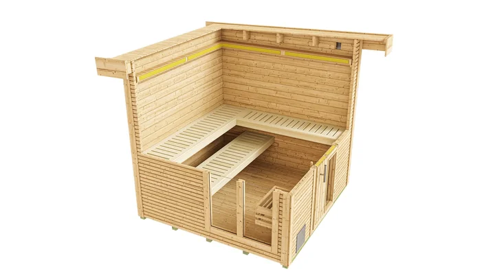 Saunahaus Kuopio wekaLine, 238x238, Design-Einzeltür, naturbelassen