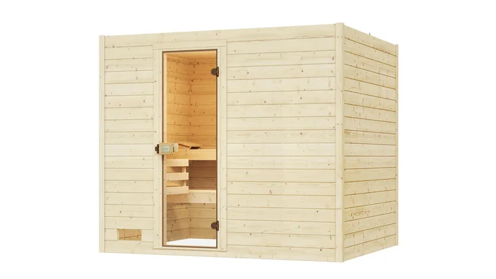 Massivholzsauna Valida, 239x189, Glastür