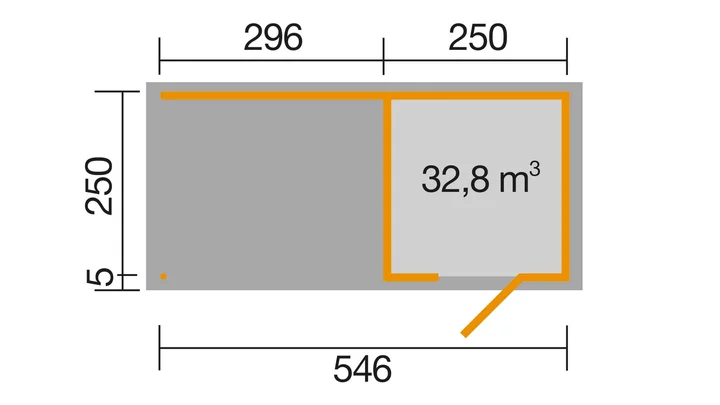 Gartenhaus Granby wekaLine 413, 546x250, Anbau2, Einzeltür, extrahoch, naturbelassen