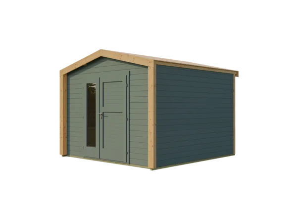 Gartenhaus Killarney, 300x300, Design-Doppeltür, grüngrau/Eiche hell
