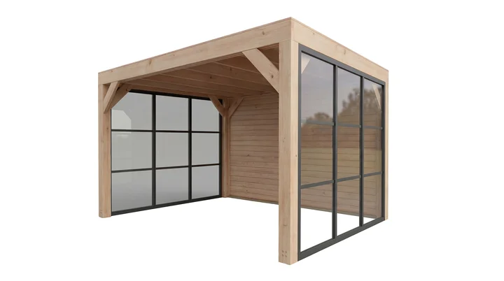Gartenlaube Lumley, 399x307, Wand, 2 Glaselemente, naturbelassen