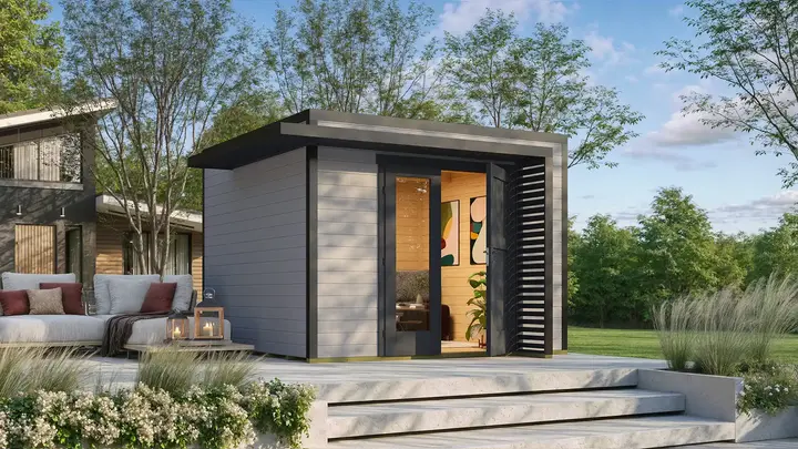 Gartenhaus Amberley, 300x300, Design-Doppeltür, grau/anthrazit
