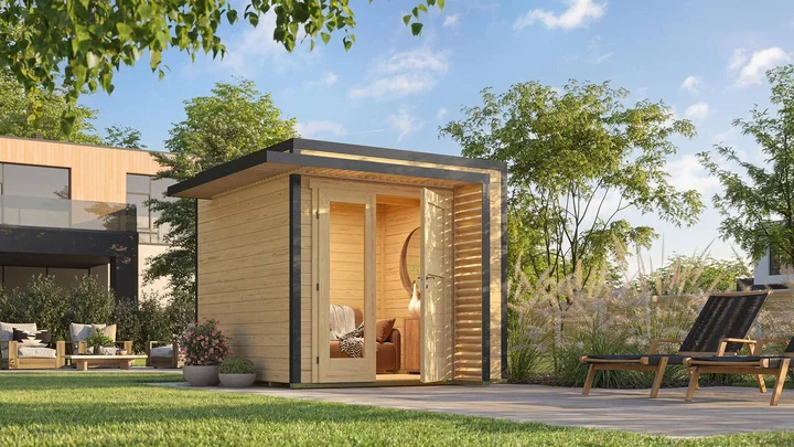 Gartenhaus Amberley, 250x250, Design-Doppeltür, naturbelassen