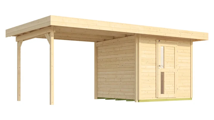 Gartenhaus Kingston 172, 530x241, Anbau2, Design-Einzeltür, naturbelassen
