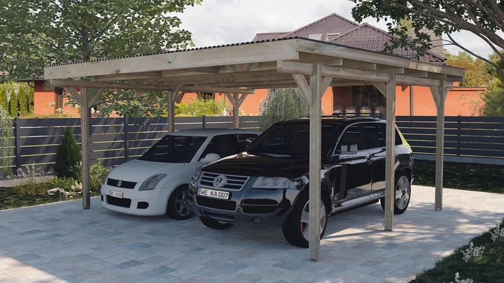 Carport 616, 471x389, grün imprägniert