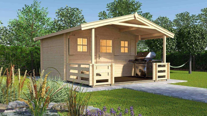 Gartenhaus Blumberg 110, 380x500, Terrasse, Einzeltür, 2 Fenster, naturbelassen