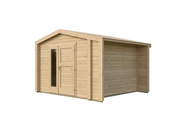 Gartenhaus Killarney, 350x300, Anbau, Design-Doppeltür, naturbelassen