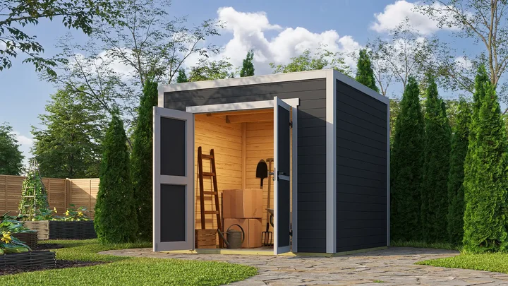 Gartenhaus Batu, 250x200, Vollholz-Doppeltür, anthrazit/grau