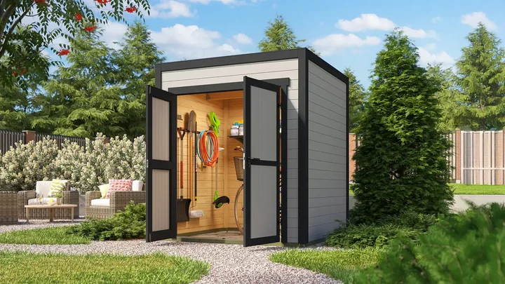 Gartenhaus Batu, 200x200, Vollholz-Doppeltür, grau/anthrazit