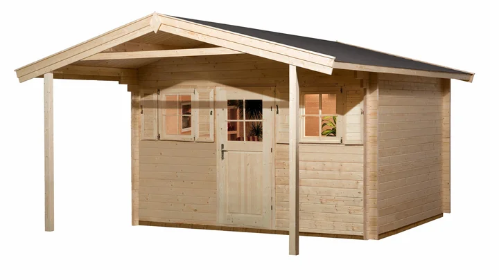 Gartenhaus Blumberg 138, 380x580, Vordach, Einzeltür extrahoch, 2 Fenster, naturbelassen