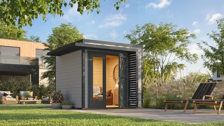 Gartenhaus Amberley, 250x250, Design-Doppeltür, grau/anthrazit