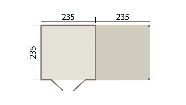 Gartenhaus Lugo, 235x235, Doppeltür, Anbau, naturbelassen
