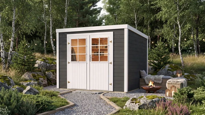 Gartenhaus Lugo, 235x235, Doppeltür, anthrazit/weiß