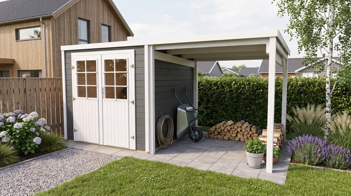 Gartenhaus Lugo, 210x210, Doppeltür, Anbau, anthrazit