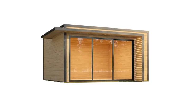 Gartenhaus Amberley, 400x400, Glasschiebetür, naturbelassen