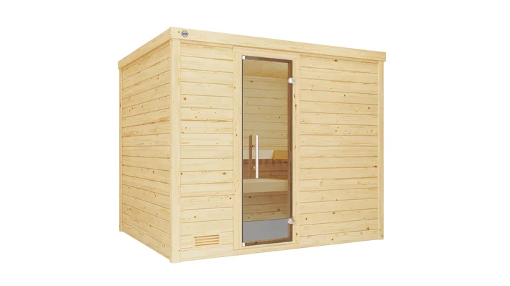 Massivholzsauna Bergen, 196x195, Glastür