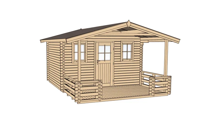 Gartenhaus Blumberg 138, 380x500, Terrasse, Einzeltür extrahoch, 2 Fenster, naturbelassen