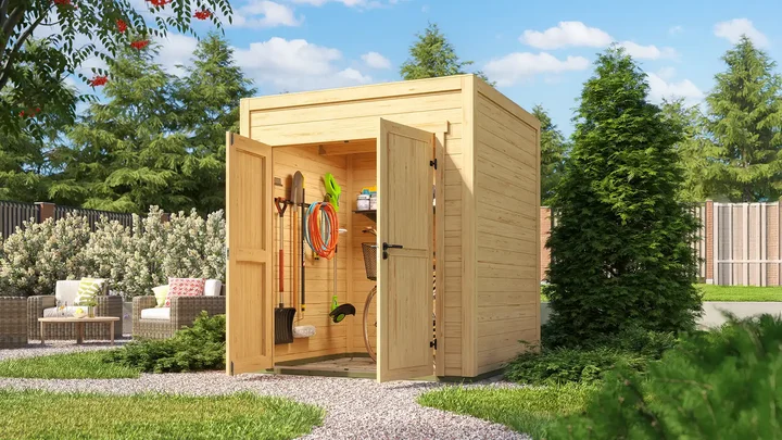 Gartenhaus Batu, 200x200, Vollholz-Doppeltür, naturbelassen