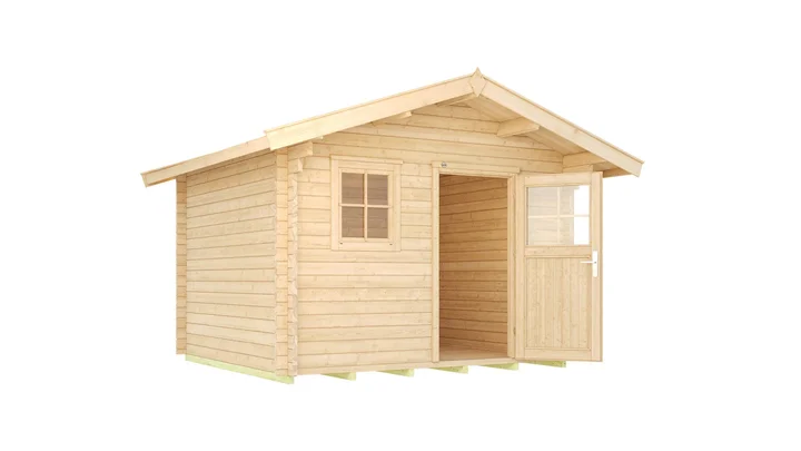 Gartenhaus Blumberg 131, 300x300, Vordach, Fenster, Einzeltür, naturbelassen