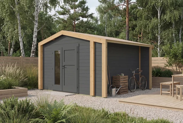 Gartenhaus Killarney, 350x300, Anthrazit/Eiche hell lasiert