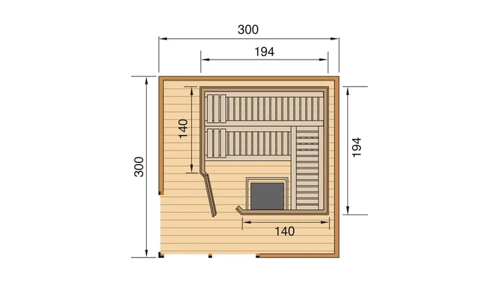 Saunahaus 412, 300x300, Saunaofen Klassik, 7,5 kW, naturbelassen