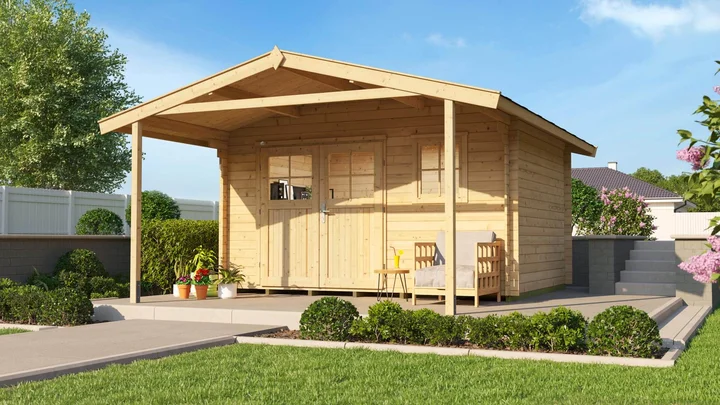 Gartenhaus Blumberg 111, 380x500, Vordach, Doppeltür, 1 Fenster, naturbelassen