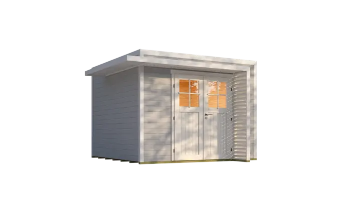 Gartenhaus Amberley, 300x300, Doppeltür, grau/weiß