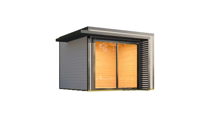 Gartenhaus Amberley, 300x300, Glasschiebetür, grau/anthrazit