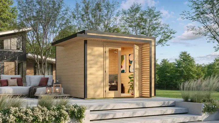Gartenhaus Amberley, 300x300, Design-Doppeltür, naturbelassen