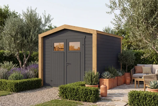 Gartenhaus Killarney, 250x250, Anthrazit/Eiche hell lasiert