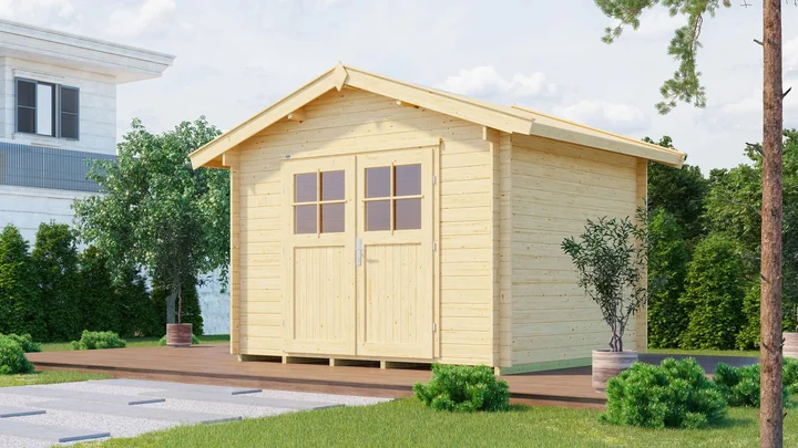 Gartenhaus Blumberg 112, 300x200, Satteldach, Doppeltür, naturbelassen