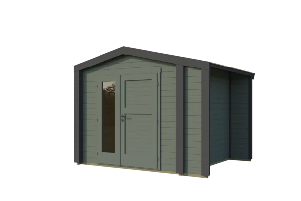 Gartenhaus Killarney, 300x250, Anbau, Design-Doppeltür, grüngrau/anthrazit