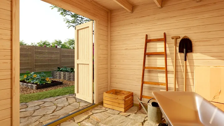 Gartenhaus Batu, 250x250, Vollholz-Doppeltür, naturbelassen