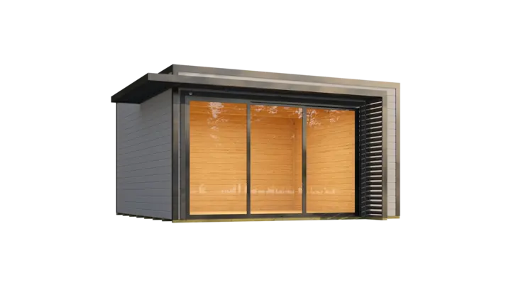 Gartenhaus Amberley, 400x400, Glasschiebetür, grau/anthrazit